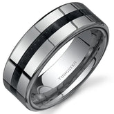 Black Carbon Fiber Silver Tungsten Ring